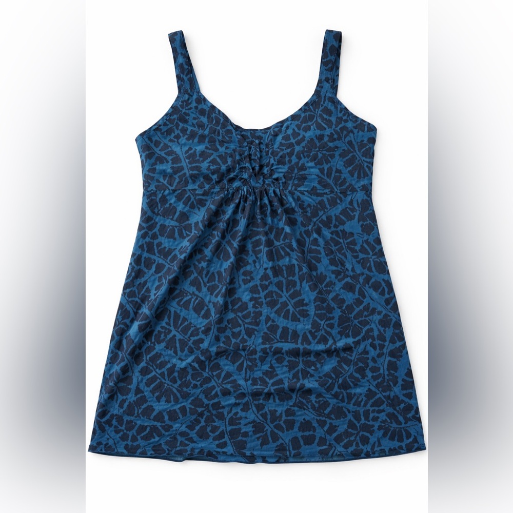 Top Only L.L.Bean Tankini Size 14 Blue Pattern Swim Top Built In Bra UPF 50